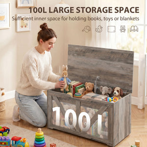 Banc coffre de rangement 100 L avec couvercle à fermeture sécurisée, gris
