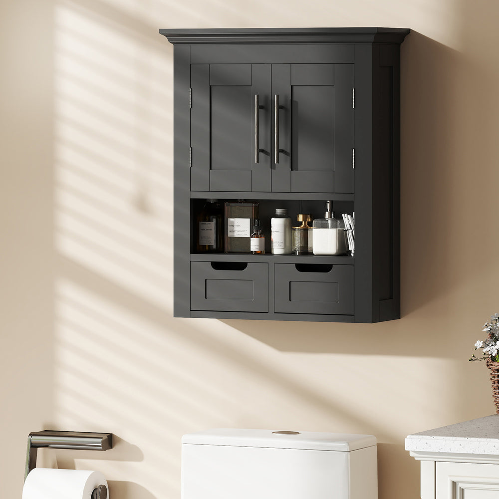 Armoire murale de salle de bain avec étagère, noir
