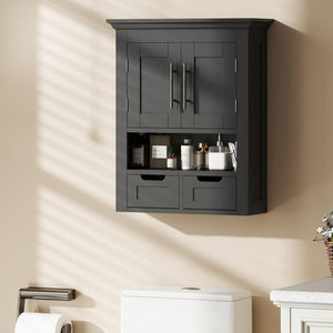 Wall-mounted bathroom cabinet with shelf, black