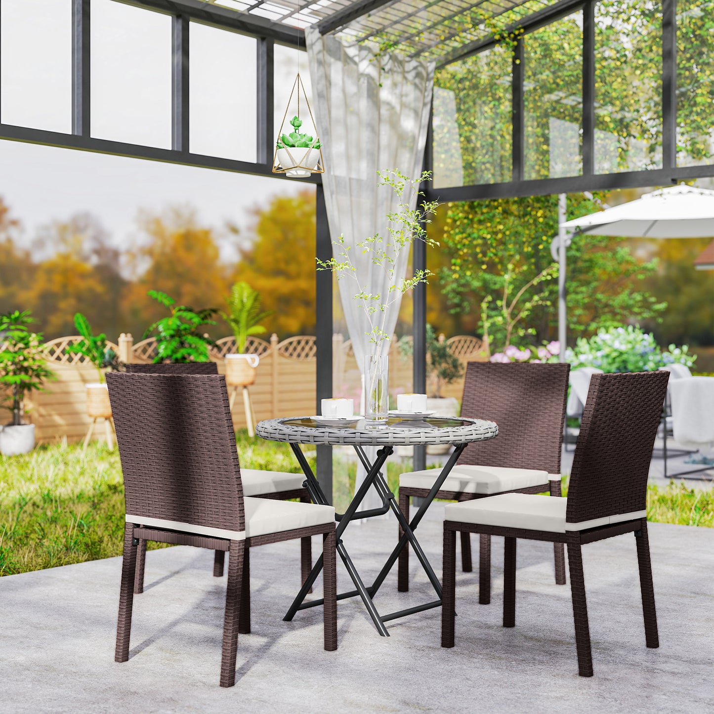 Ensemble de 4 chaises de salle à manger en osier, beige