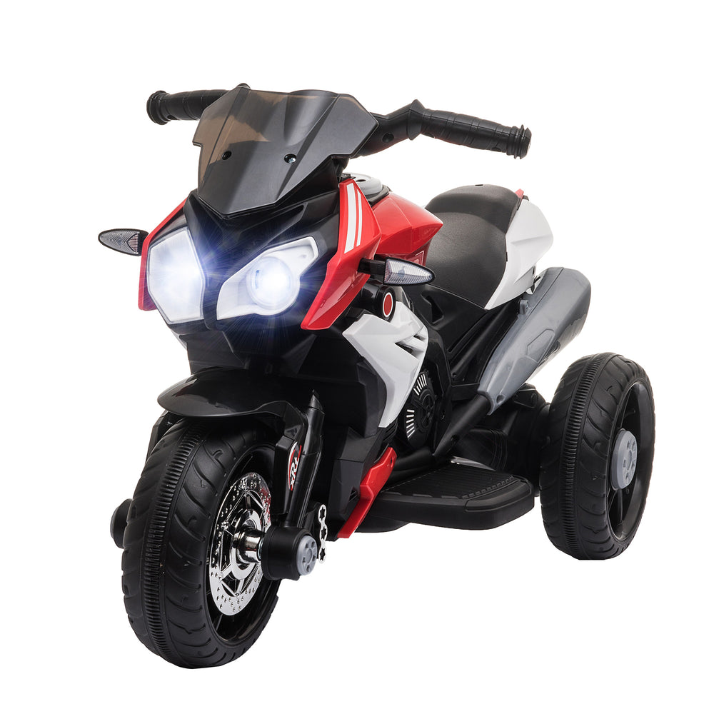 Moto électrique 6 V avec 3 roues, musique, klaxon, lumières, rouge