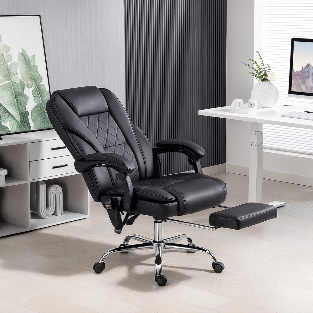 Fauteuil de bureau massant inclinable avec hauteur réglable et repose-pieds, noir