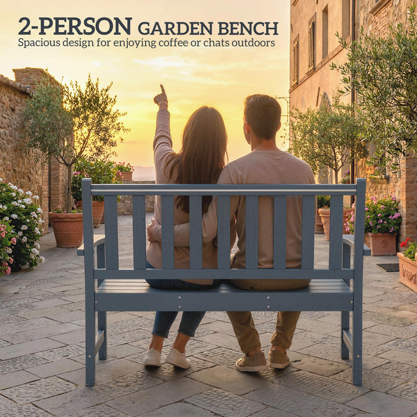 Banc d'extérieur résistant aux intempéries en PEHD, assise à lattes pour 2 personnes