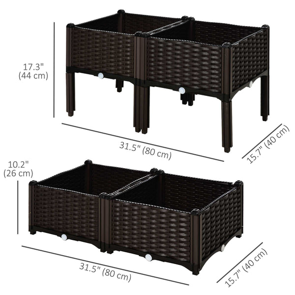 4-piece raised garden bed in PP, brown