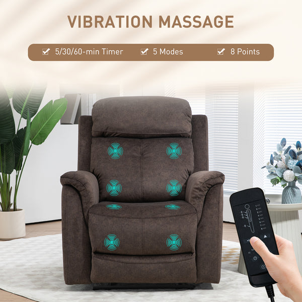 Fauteuil inclinable manuel avec massage par vibrations et poches latérales, marron