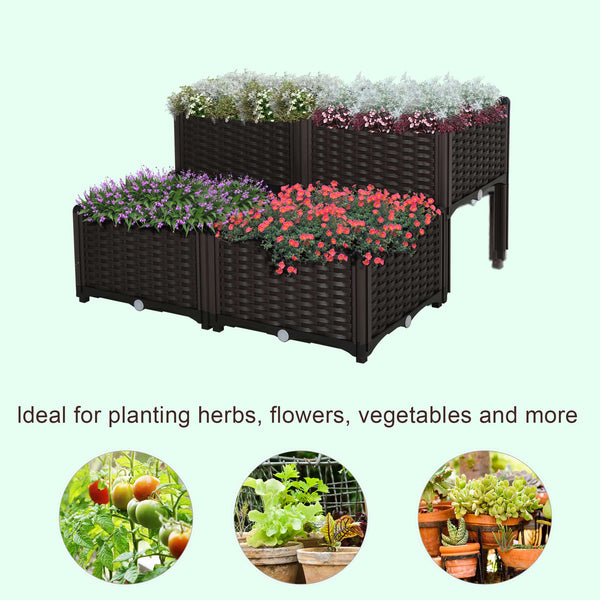 4-piece raised garden bed in PP, brown