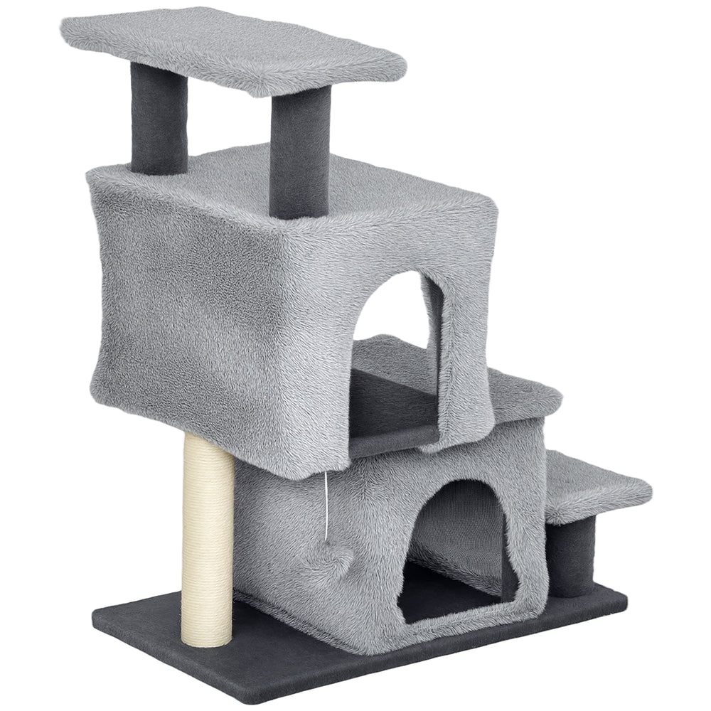 4-Step Pet Stairs with Scratching Posts, Grey