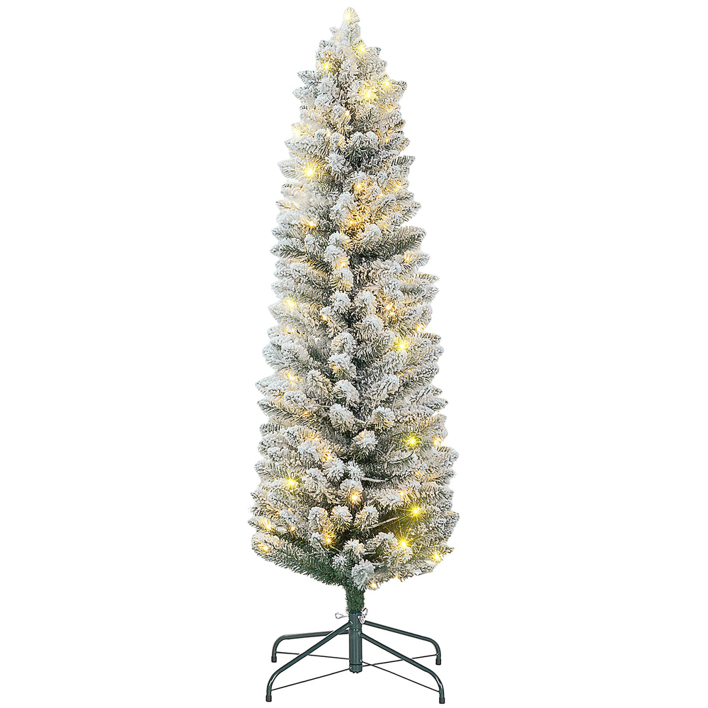 Sapin de Noël artificiel vert givré de 5 pieds pré-éclairé avec lumière LED blanc chaud