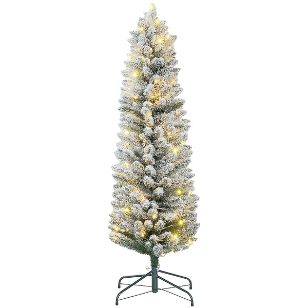 Sapin de Noël artificiel vert givré de 5 pieds pré-éclairé avec lumière LED blanc chaud