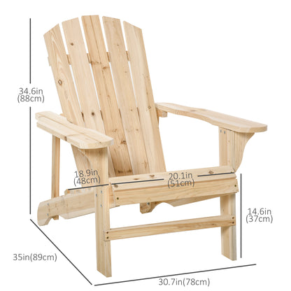 Chaise Adirondack en bois , chaise d'extérieur Muskoka à lattes, couleur naturelle