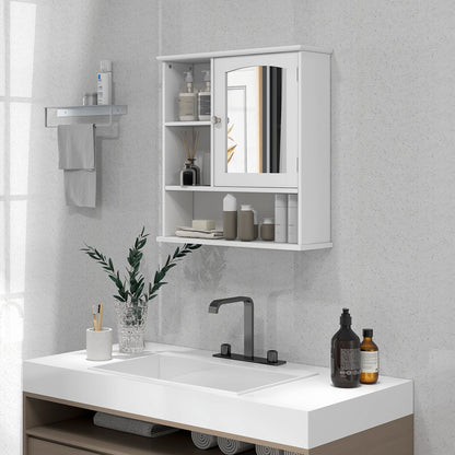 Armoire à pharmacie avec miroir et portes, étagères de rangement, blanche