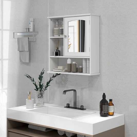 Armoire à pharmacie avec miroir et portes, étagères de rangement, blanche