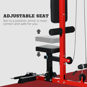 Machine à tirage vertical avec siège réglable et repose-pieds relevable, rouge