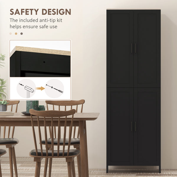 Armoire de cuisine 4 portes avec étagères réglables, noir