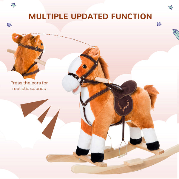Plush Rocking Horse with Realistic Sound, Red and Brown