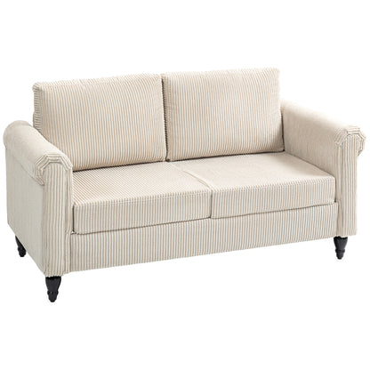 Canapé 2 places vintage avec accoudoirs roulés et pieds en bois d'hévéa, beige
