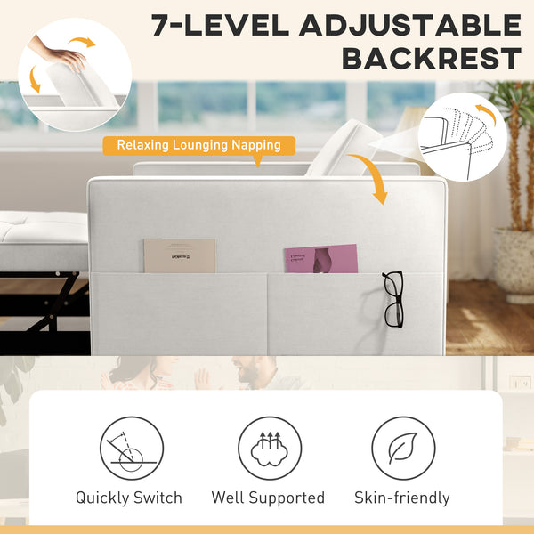 Fauteuils-lits avec port USB, dossier réglable en velours, blanc crème
