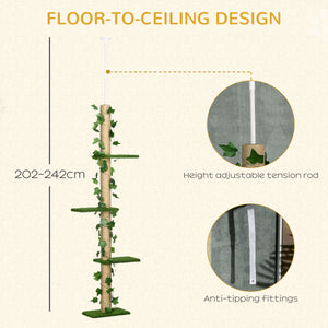4-Level Cat Tree, Adjustable Height, Leaves with Scratching Post