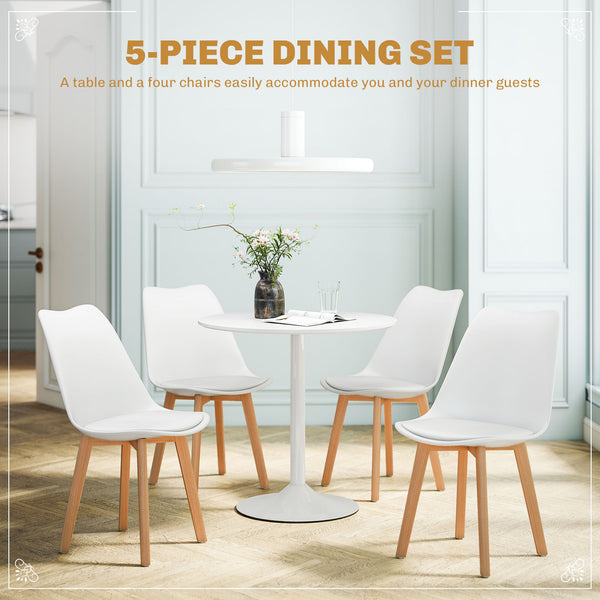 Ensemble table à manger ronde pour 4 personnes pour petits espaces, appartement, blanc