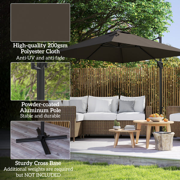 Parasol déporté carré de 8 pieds avec base en croix, marron