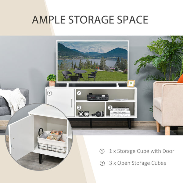 Meuble TV moderne pour téléviseurs jusqu'à 60 pouces avec étagère de rangement, blanc