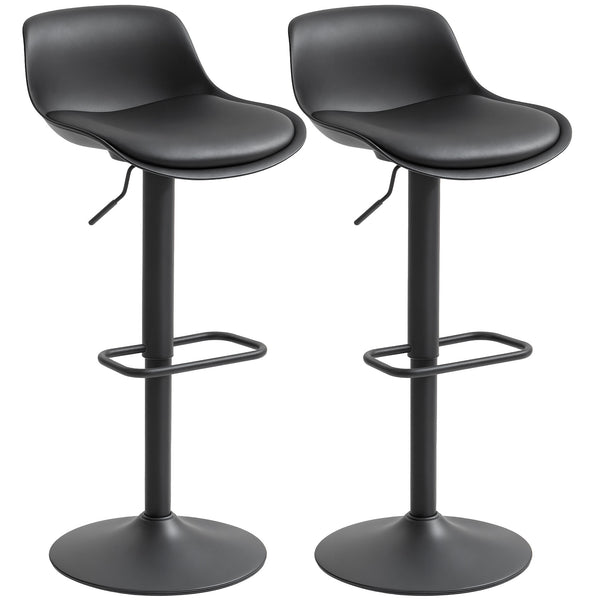 Set of 2 bar stools with swivel seats in faux leather, black