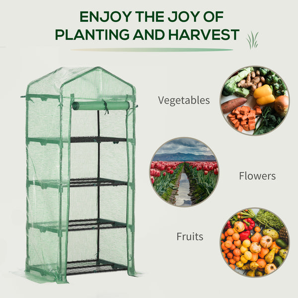 Portable greenhouse with 4 shelves, steel frame, PE cover, dark green