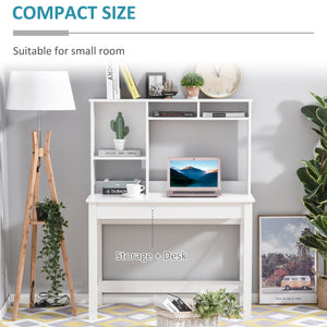 Computer desk with storage and open compartments, white