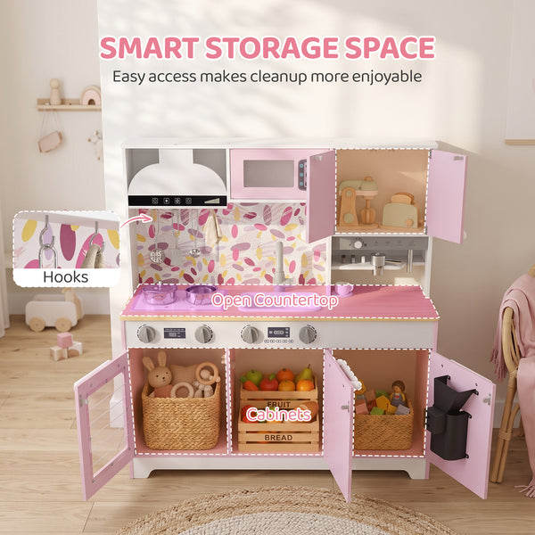 Cuisine de jeu pour enfant avec machine à café, distributeur de glaçons et accessoires, rose