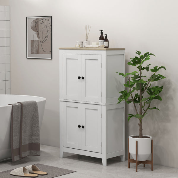 Armoire de rangement de salle de bain blanche avec 2 portes et plateau effet chêne
