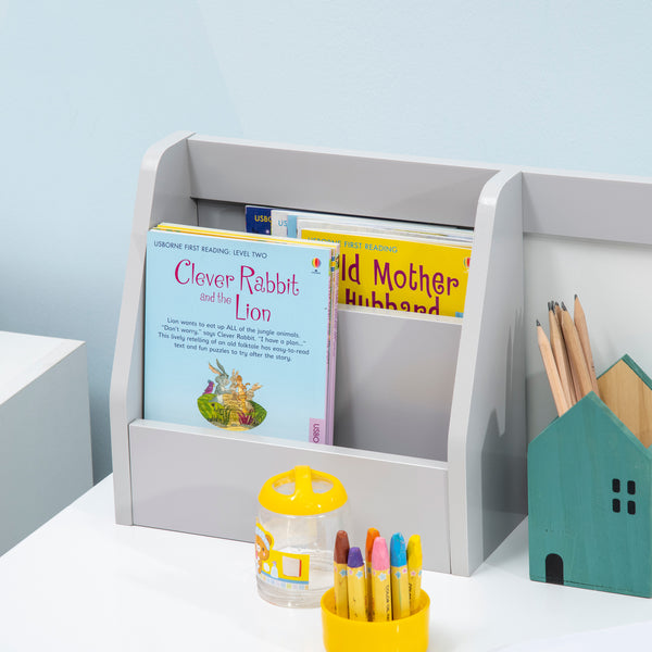 Kids Desk and Chair Set with Whiteboard, Storage and Shelves, Grey