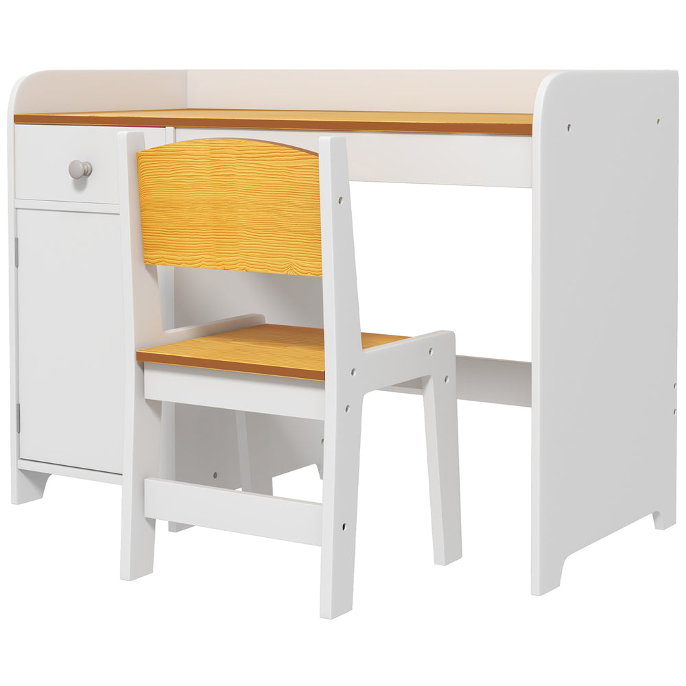 Kids Desk and Chair Set for 3-6 Year Olds with Storage Drawer, White