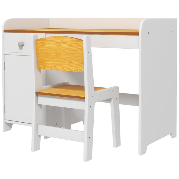 Kids Desk and Chair Set for 3-6 Year Olds with Storage Drawer, White