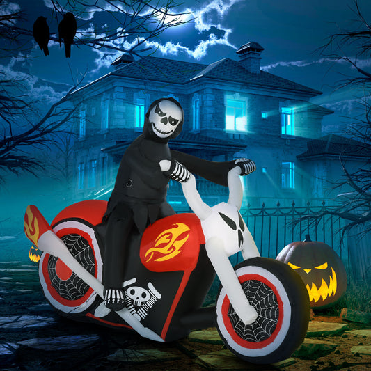 Halloween gonflable Grim Reaper Flaming Moto Extérieur LED Éclairé