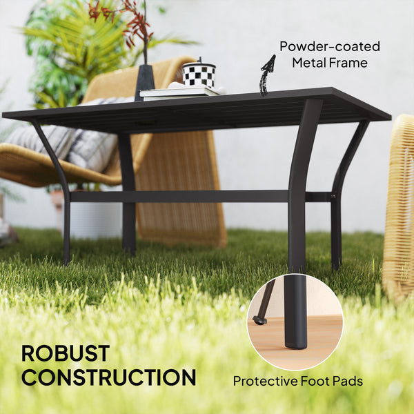 Outdoor slatted-top side table, black