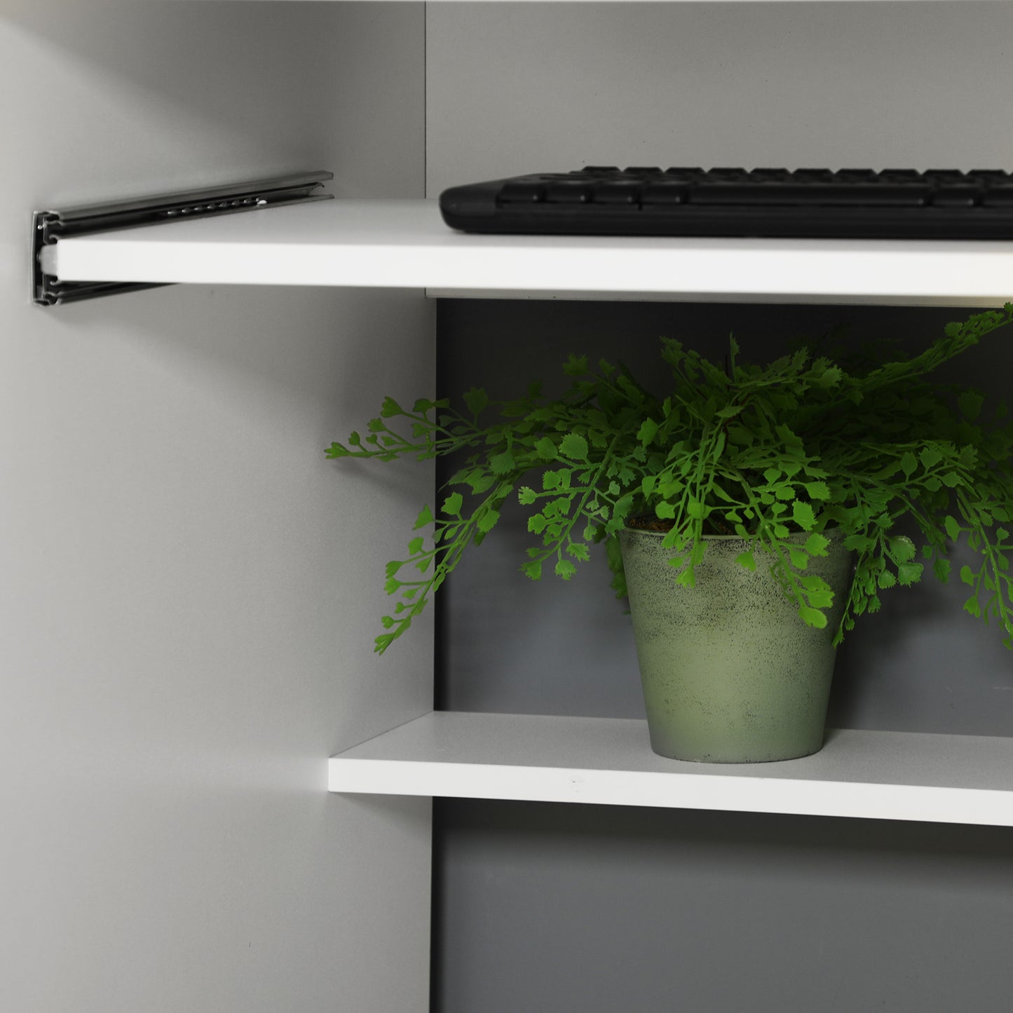 Bureau d'ordinateur avec plateau pour clavier et tiroirs, blanc