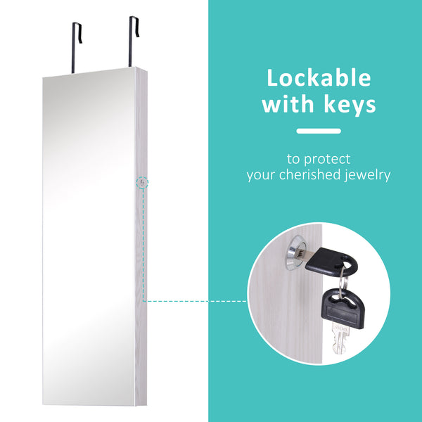 Armoire à bijoux avec miroir, éclairage LED et 2 clés, aspect bois gris