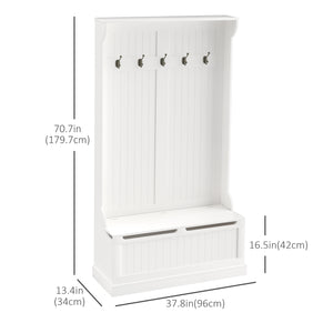 Meuble d'entrée 3 en 1 avec porte-manteau, rangement à chaussures et banquette, crochets , blanc
