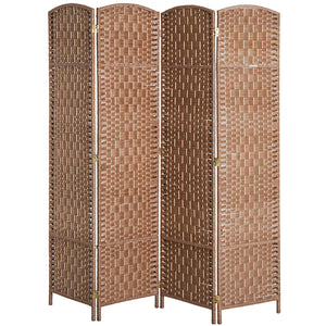 Cloison de séparation pliable à 4 panneaux avec cadre en bois, couleur naturelle