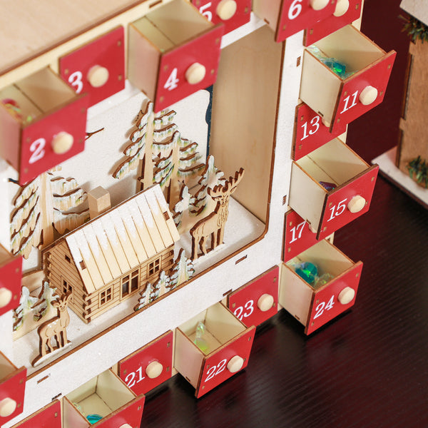 Calendrier de l'Avent de Noël en bois de 24 jours décoration avec lumières