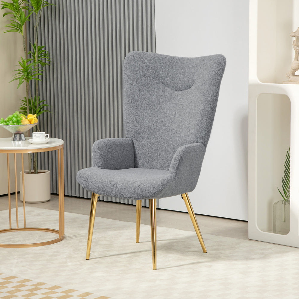 Fauteuil d'appoint en tissu Sherpa avec pieds en métal, gris