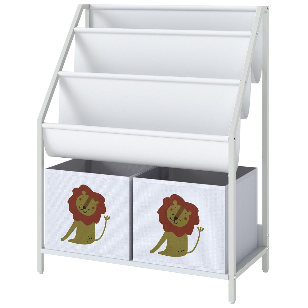 3-Tier Kids Bookshelf with 2 Bins, White