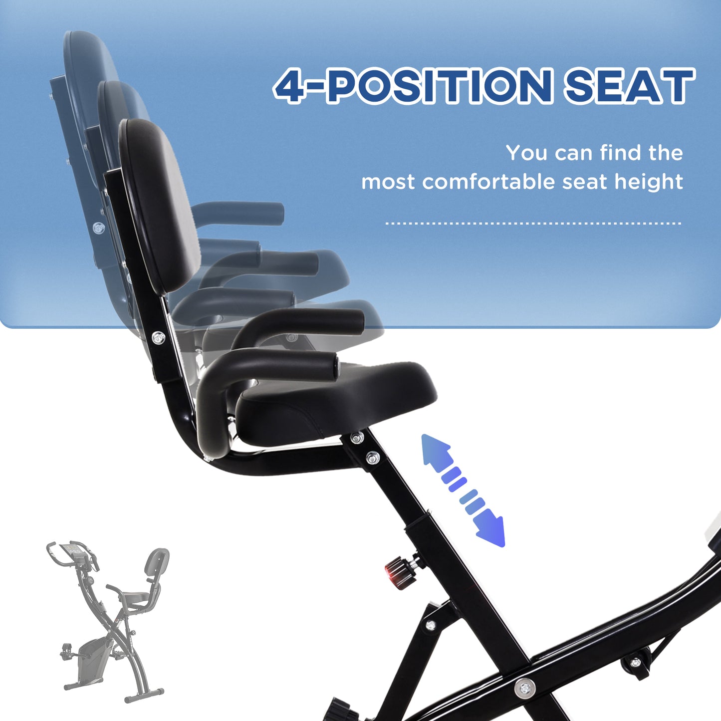 3-in-1 Folding Exercise Bike with 8-Level Magnetic Resistance, Adjustable Seat, Black