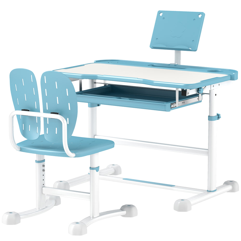 Ensemble bureau et chaise pour enfants à hauteur réglable avec plateau inclinable, bleu
