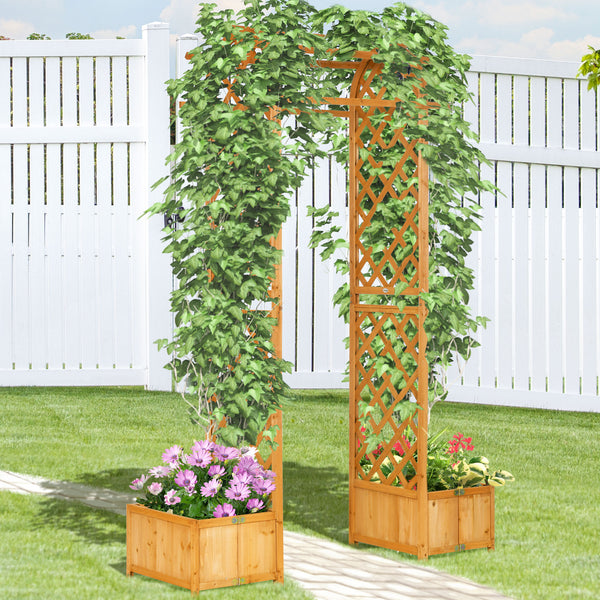 Arche de jardin avec 2 jardinières pliables, marron