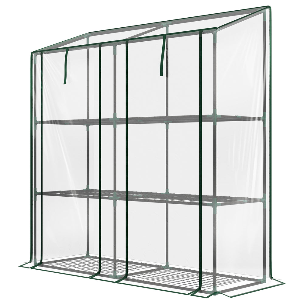 Portable mini greenhouse with 3 shelves, reinforced cover and roll-up doors