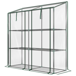 Portable mini greenhouse with 3 shelves, reinforced cover and roll-up doors