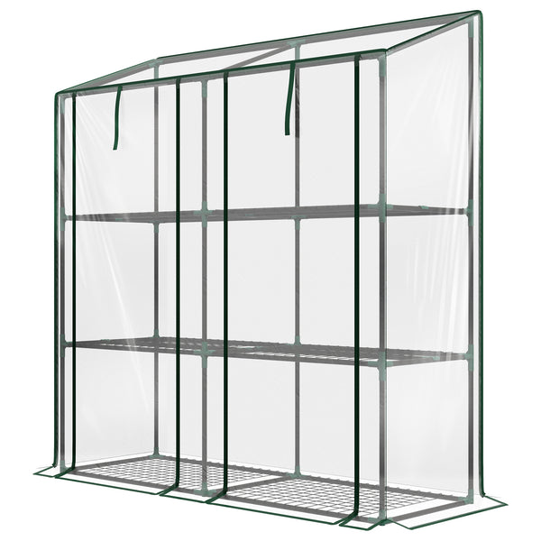 Portable mini greenhouse with 3 shelves, reinforced cover and roll-up doors