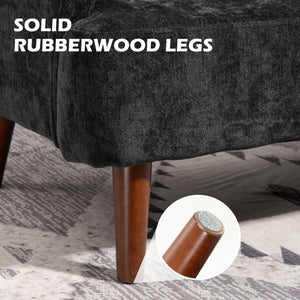 Canapé 2 places en tissu de velours avec rembourrage et pieds en bois, noir