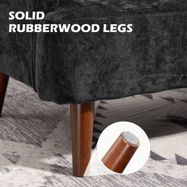 Canapé 2 places en tissu de velours avec rembourrage et pieds en bois, noir
